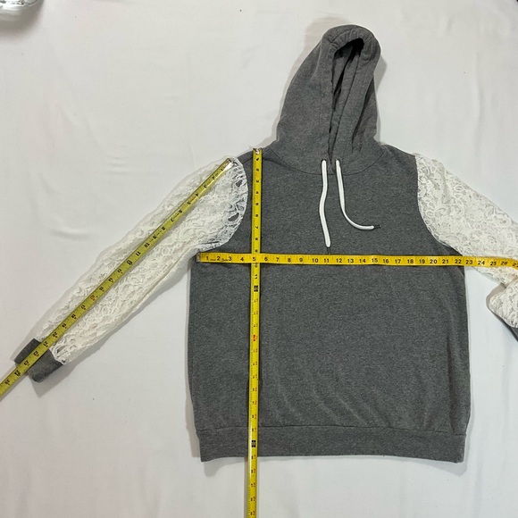 Torrid Gray Hoodie with Lace Sleeves - Picture 5 of 7
